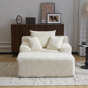English Elm Oversized corduroy chaise lounge with ottoman, plush boneless sofa, ergonomic pillows for relaxing comfort Beige W1901P278402