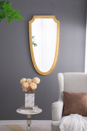 English Elm 24x46" Shield-Shaped Decorative Mirror with Gold Frame — Chic Wall Accent for Foyer, Bath, Living Room W2078P399177