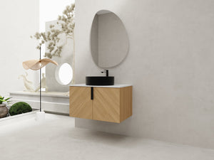 English Elm 30" Bathroom Vanity - Sleek Wall-Mounted Design With Ceramic Sink, Soft-Close Doors, Light Oak Finish W999S00444