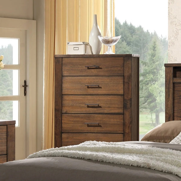 English Elm Oak 5-Drawer Chest of Drawers 34"x17"x49"H – Oak Veneer Bedroom Storage, Contemporary Wood Finish B011P244398