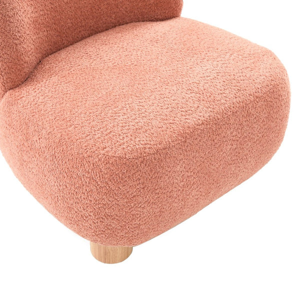 English Elm Boucle Rounded Accent Chair with Rubberwood Legs for Modern Minimalist Living Rooms Coral,Natural Wood N776P423410R