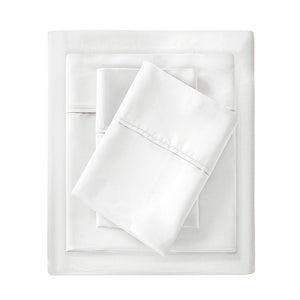 JLA Home Madison Park - Cotton Sateen 4-Piece Sheet Set with 1500TC Peached Finish, OEKO-TEX Certified, Wrinkle-Resistant White MP20-4840