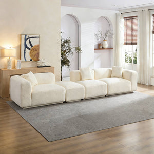 English Elm Modern Minimalist Polyester Sectional Sofa with Ottoman for Open Concept Living Spaces Beige W2085S00097
