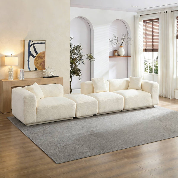English Elm Modern Minimalist Polyester Sectional Sofa with Ottoman for Open Concept Living Spaces Beige W2085S00097