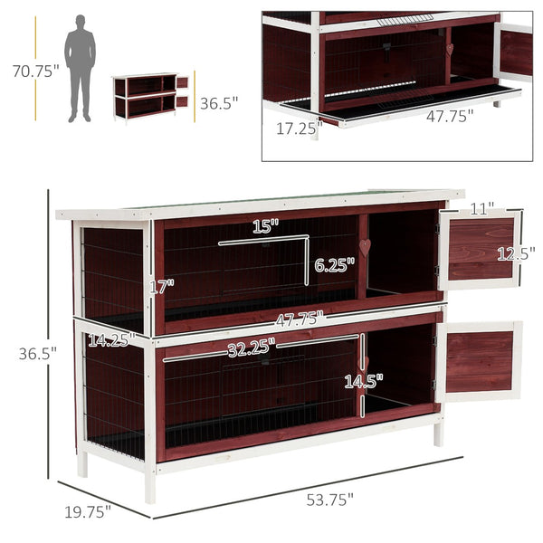 English Elm Spacious Two-story Fir Wood Rabbit Hutch with Shingle Roof for Outdoor Patio Use T3971P436488