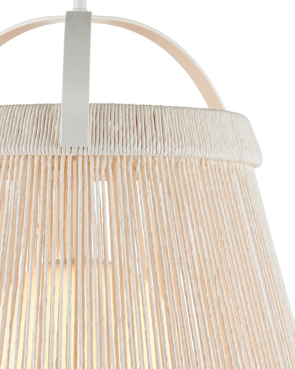 Currey & Company Parnell Medium White Pendant Light - Elegant Bell-shaped Design With Adjustable Chain For Versatile Style Ivory Kraft Paper Twine ,Glass ,Wrought Iron 9000-1302-currey-company