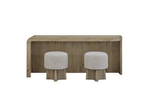English Elm English Knotty Oak Veneer Console Bar with Upholstered Stools for Modern Living B2699P440883