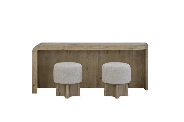 English Elm English Knotty Oak Veneer Console Bar with Upholstered Stools for Modern Living B2699P440883