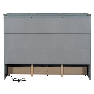 English Elm Queen Murphy Wall Bed with Pull Out Drawer and Built in Usb Charging Cabinet Gray N708P205905E