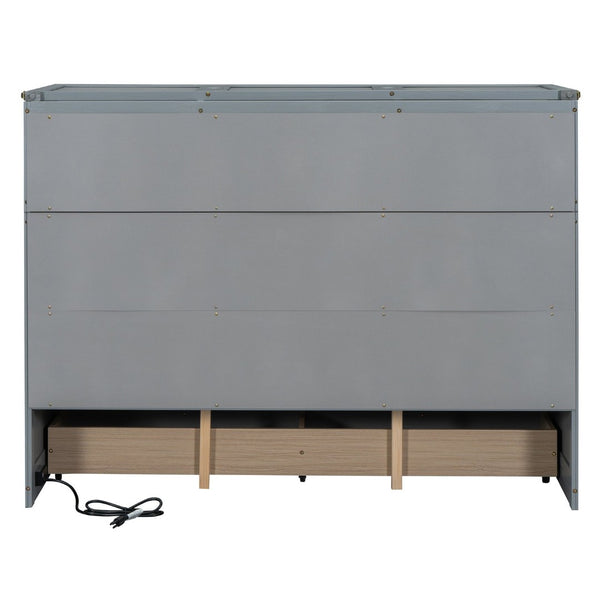 English Elm Queen Murphy Wall Bed with Pull Out Drawer and Built in Usb Charging Cabinet Gray N708P205905E