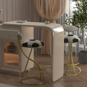 English Elm Football Velvet Bar Stools Set of 2 — Creamy White Back, Gold Metal Frame, Plush Foam Seat, 27.95" Height W1757P354692