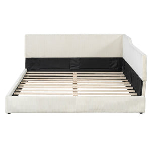 English Elm Full Size L-shaped Corduroy Upholstered Daybed Sofa for Living Room or Studio Beige N737P380207A
