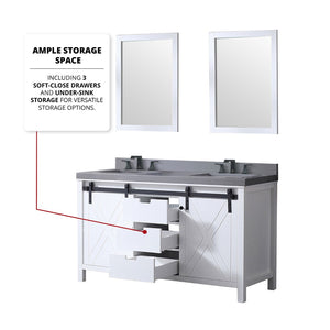 English Elm White Double Bath Vanity Set With Grey Quartz Top, Faucets, And Matching 24" Mirrors For Elegant Style B2731S01069-GIGA