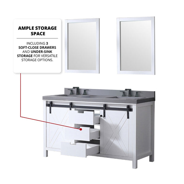 English Elm White Double Bath Vanity Set With Grey Quartz Top, Faucets, And Matching 24" Mirrors For Elegant Style B2731S01069-GIGA