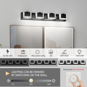 English Elm 4 LED Vanity Light Modern Black 4-Light Up & Down Bathroom Wall Fixture Dimmable 6000K 24W 31.9" W2312P374943