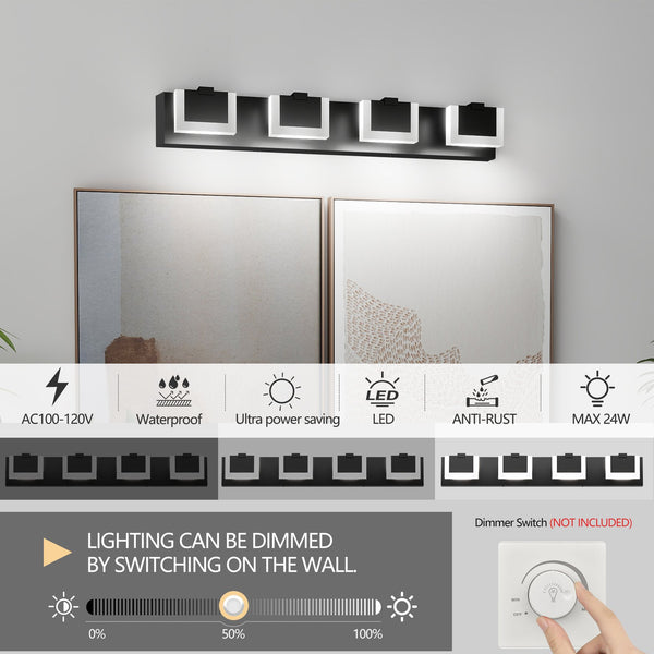 English Elm 4 LED Vanity Light Modern Black 4-Light Up & Down Bathroom Wall Fixture Dimmable 6000K 24W 31.9" W2312P374943