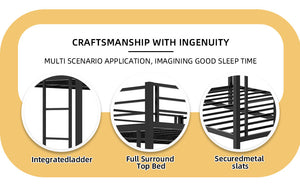 English Elm Multi-Functional Square Tube Iron Bunk Bed with Dual Ladders, Sturdy Space-Saving Frame for Rooms Black W1935P360917