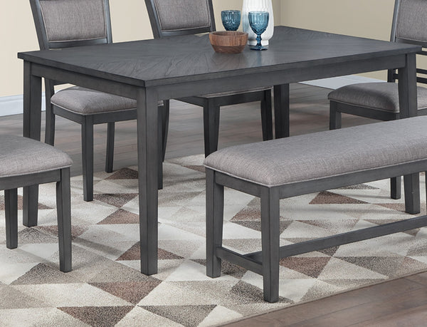 English Elm Dining Room 6-Piece Gray Rubberwood Set with Upholstered Cushioned Seats, Bench & Sturdy Rectangular Table B011S01625