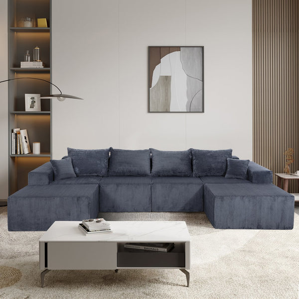 English Elm 6-Piece Modular U-Shaped Sectional Sofa with Chaise Convertible Corduroy Comfort and Secure Base Gray W3163S00039