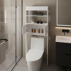 English Elm Over The Toilet Cabinet Jozz White – Slim 24.56" W x 8" D x 63" H Engineered Wood, Modern Durable Storage B092P309167