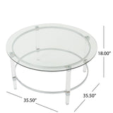 Christopher Knight Home® - Noble House - Elowen Modern Round Tempered Glass Coffee Table with Acrylic and Iron Accents