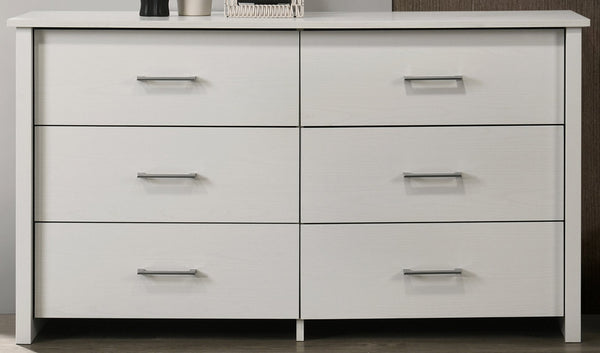 English Elm Seraphiel Six Drawer Wide Dresser Oak Tone Finish Matte Black Hardware Bedroom Storage White B2749P413332