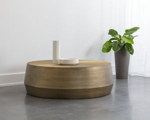 Sunpan Creed Coffee Table - Hand-Etched Iron Design with Drum Base, Perfect for Modern Living Spaces Large - 48W x 48D x 15H