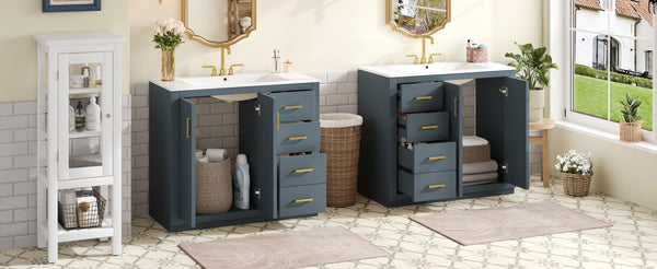 English Elm 72'' Modern Blue Bathroom Vanity With Ceramic Sink, Soft-Closing Drawers & Solid Wood Frame Storage N710SS00013C