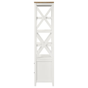 English Elm Delaney White 72" 4-Shelf Bookcase Media Tower with Ash Veneer Top, X-Side Accents & 2 Drawers — Cottage Coastal Farmhouse Charm B062P358338