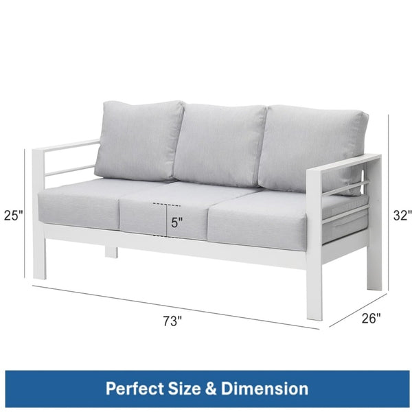 English Elm 73" Cast Aluminum Outdoor Sofa Rust-proof Powder-coated Frame with Resort-style Cushions White+Gray B082P454976
