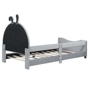 English Elm Twin Velvet Daybed with Sculptural Rabbit Ear Headboard for Kids or Guest Rooms Gray N737P380205E