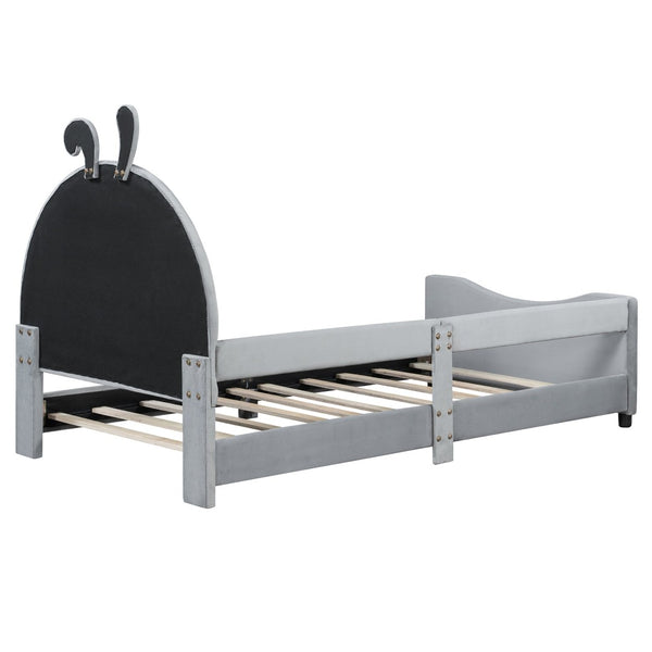 English Elm Twin Velvet Daybed with Sculptural Rabbit Ear Headboard for Kids or Guest Rooms Gray N737P380205E