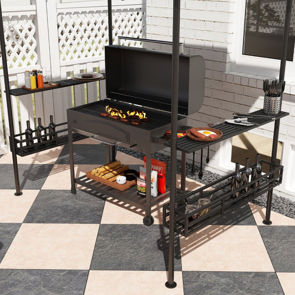 English Elm 2-tier Outdoor Bbq Gazebo with Vented Canopy Side Shelves and Galvanized Metal Frame T3971P427104