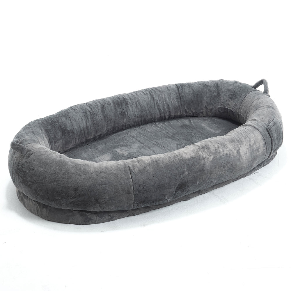 English Elm Human Giant Memory Foam Pet Bed for Adults — Plush Ergonomic Sofa with Storage Pockets & Handle Dark Gray W2705P255384