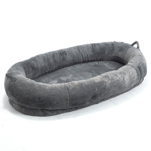 English Elm Human Giant Memory Foam Pet Bed for Adults — Plush Ergonomic Sofa with Storage Pockets & Handle Dark Gray W2705P255384