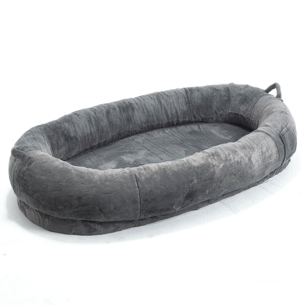 English Elm Human Giant Memory Foam Pet Bed for Adults — Plush Ergonomic Sofa with Storage Pockets & Handle Dark Gray W2705P255384