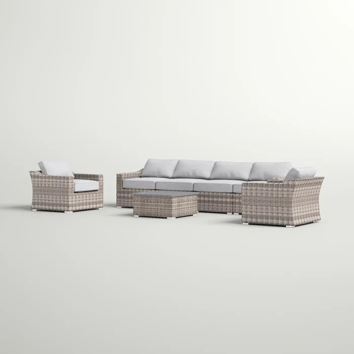 English Elm Fully Assembled 6-Person All-Weather Wicker Sectional Set With Cushions For Elegant Outdoor Relaxation B120S00016