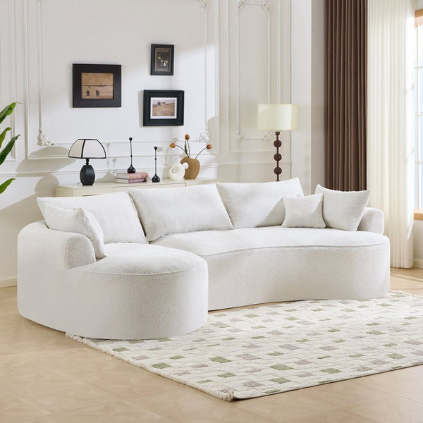English Elm 124.5-inch Curved Chenille Sectional Sofa with Pillows Deep Seat Living Room Couch White W3612S00026