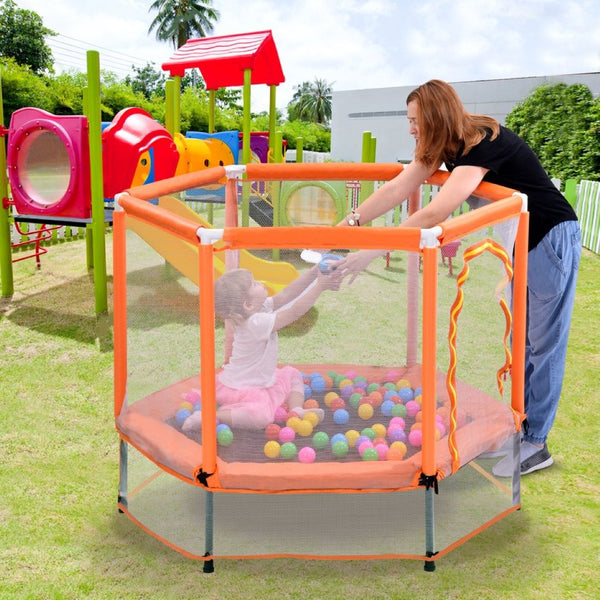 English Elm 55'' Kids Trampoline with Galvanized Steel Frame Foam Padded Enclosure and Ocean Balls Orange MX314556AAG