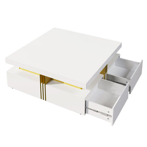 English Elm Modern Square Storage Coffee Table with 4 Drawers, 43.3" Top, Minimalist Durable MDF Design, White Glossy White CH359402AAK