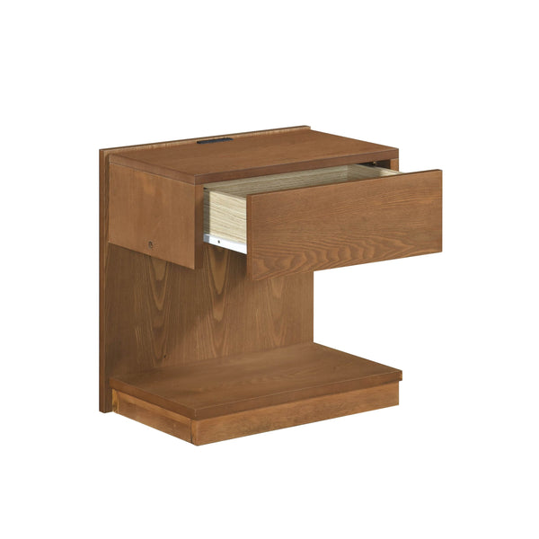 English Elm Modern End Table with USB Port and Drawer, 18"x12.5"x19" Compact Nightstand with Open Shelf Brown Finish B011P194591