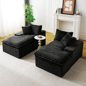 English Elm Black Turtle Velvet Double Chaise Lounge - Plush Dual Sofa For Ultimate Comfort & Style, 400 Lbs Capacity W3371S00034