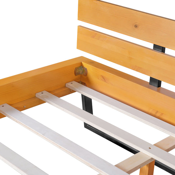 English Elm Christopher Knight Home® - PINE Wood Bed Frame King Size with Pine Grain & Black Iron Accents, Industrial Modern Durability Natural+Black N770P270083N_N770P270084N