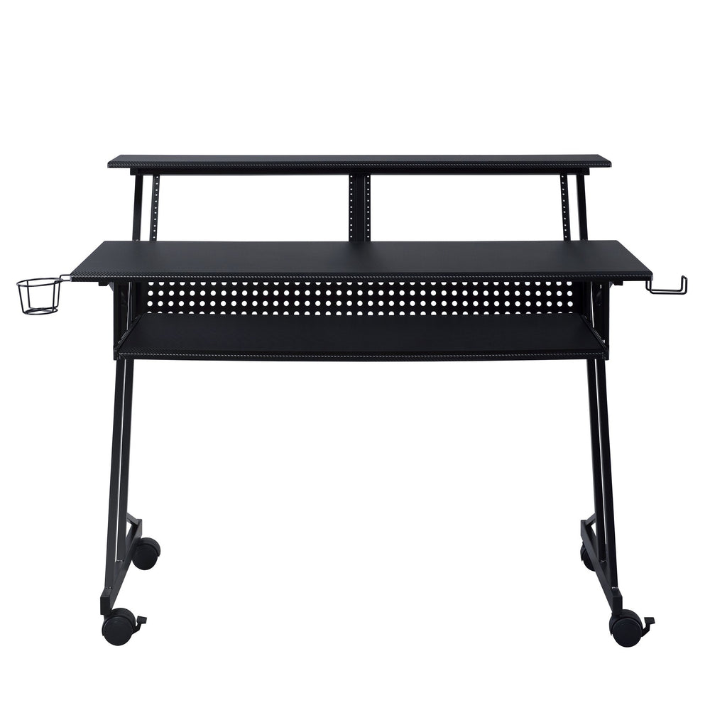 English Elm Black Music Recording Studio Desk with Keyboard Tray, Sturdy Wood Top, Metal Frame, Casters for Mobility B062P209212