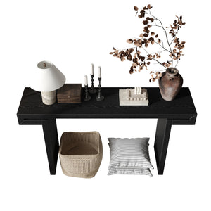 English Elm 60inches Rustic Farmhouse Console Table with Distressed Wood Veneer, Narrow Entryway Sofa Accent Piece Black W1445P330978