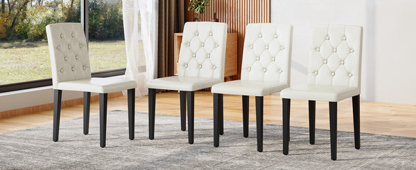 English Elm 4-pack PU dining chairs with ergonomic buckle backrest, high-density sponge seat, gold metal legs elegant luxury White+Black W1151P295718
