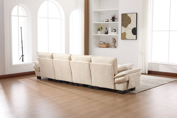 English Elm Sectional Modular Cloud Sofa Deep Corduroy Upholstered Comfort for Living Room Studio Beige W395S00130