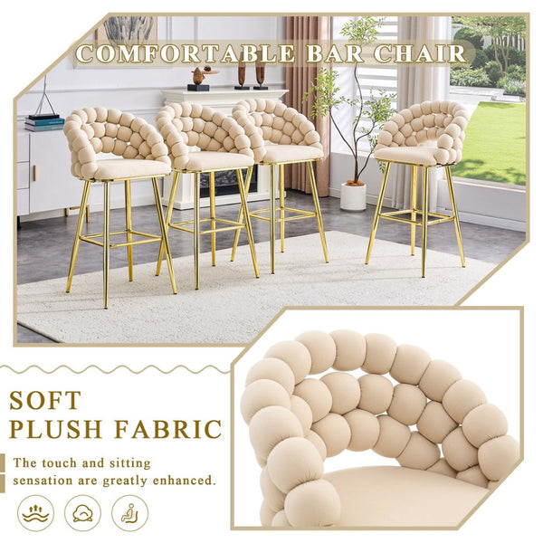English Elm Set of 2 Sculptural Bubble Back Velvet Barstools with Glamorous Electroplated Legs Beige,Gold W3875P370837