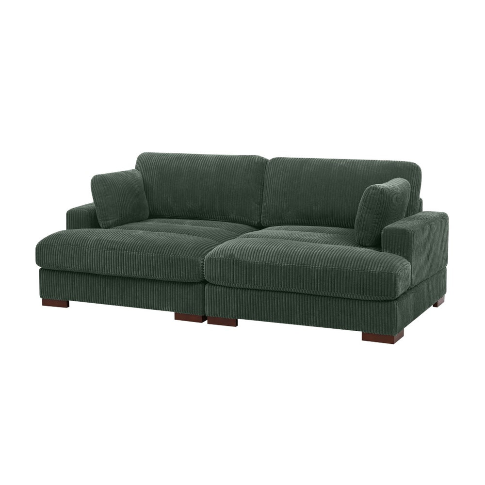 English Elm Large Corduroy Chaise Loveseat with Extended Leg Support for Relaxed Living Rooms Dark Green B2748S00007