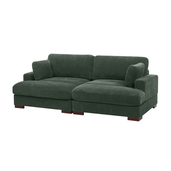 English Elm Large Corduroy Chaise Loveseat with Extended Leg Support for Relaxed Living Rooms Dark Green B2748S00007